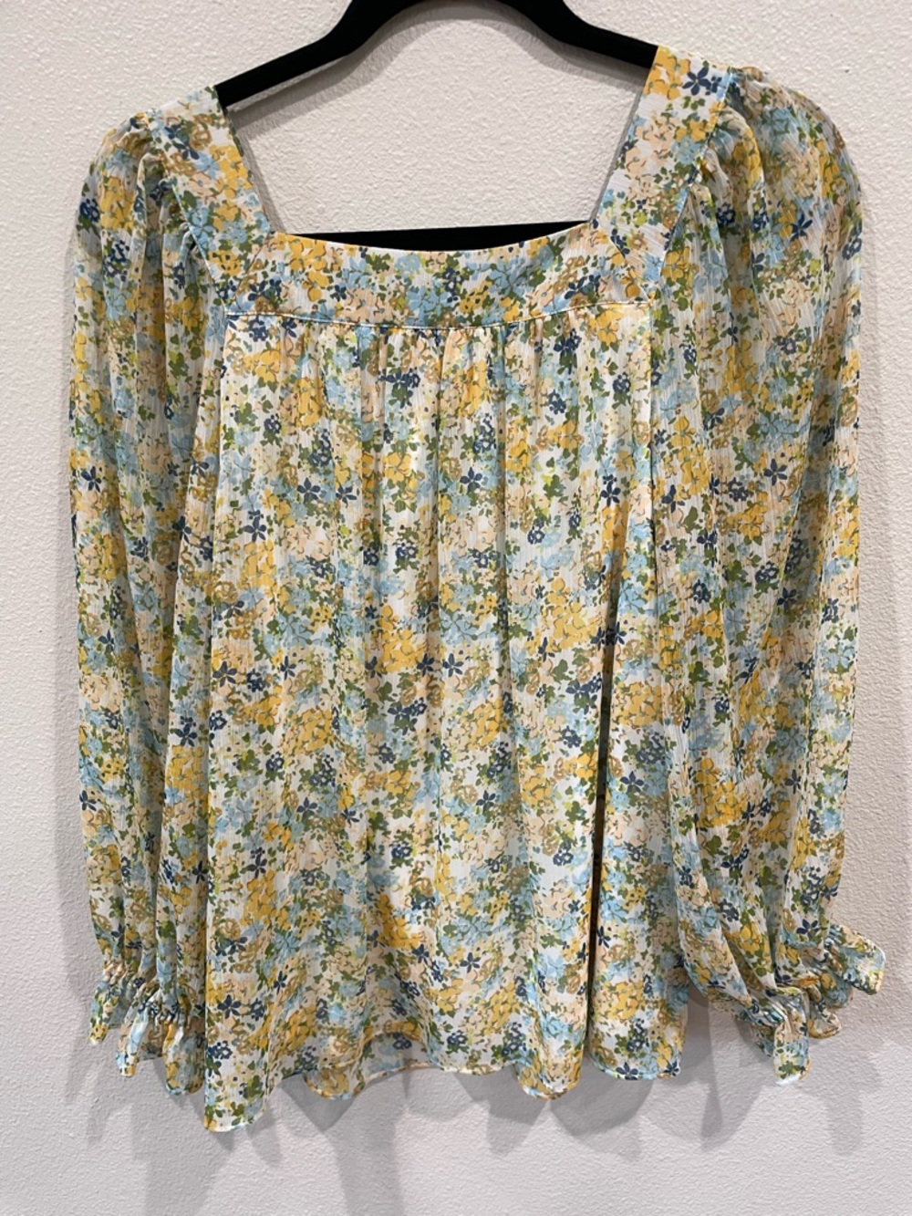 LC Lauren Conrad Yellow & Blue Floral Square-Neck Blouse - Picture 6 of 7